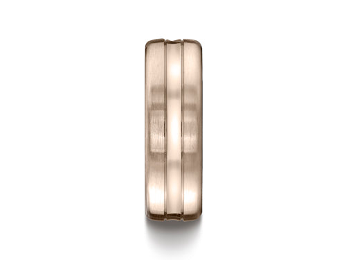 Benchmark 7.5mm Comfort-fit Satin-finished High Polished Center Cut Carved Design Wedding Band Ring