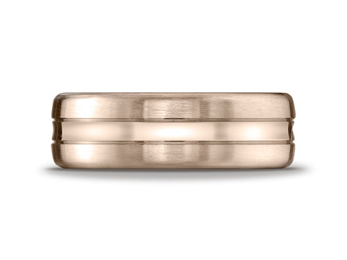 Benchmark 7.5mm Comfort-fit Satin-finished High Polished Center Cut Carved Design Wedding Band Ring
