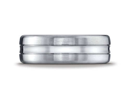 Benchmark 7.5mm Comfort-fit Satin-finished High Polished Center Cut Carved Design Wedding Band Ring