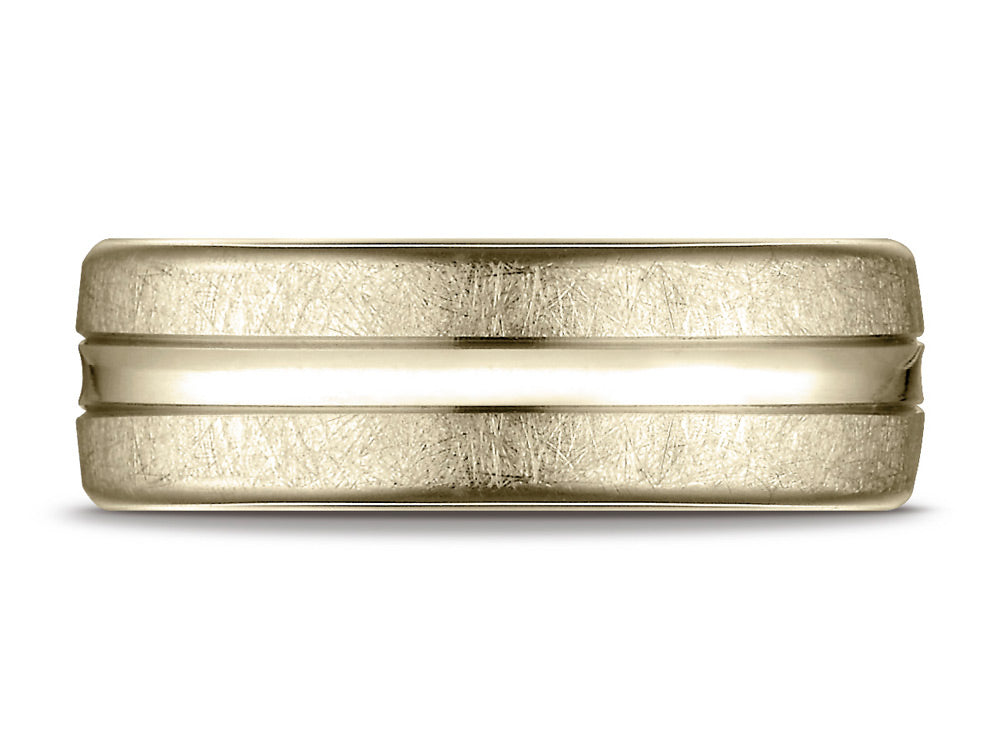 Benchmark 14k Gold 7.5 Mm Comfort Fit Swirled Finish Center Convex Cut Design Wedding Band Ring