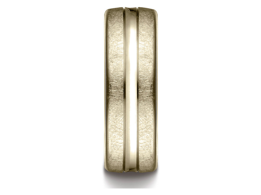 Benchmark 14k Gold 7.5 Mm Comfort Fit Swirled Finish Center Convex Cut Design Wedding Band Ring