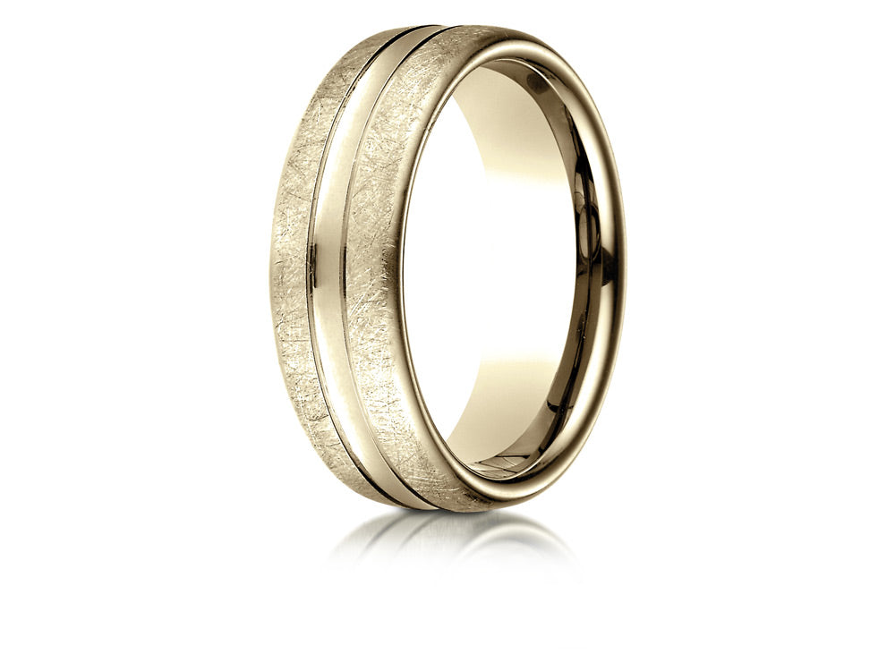 Benchmark 14k Gold 7.5 Mm Comfort Fit Swirled Finish Center Convex Cut Design Wedding Band Ring