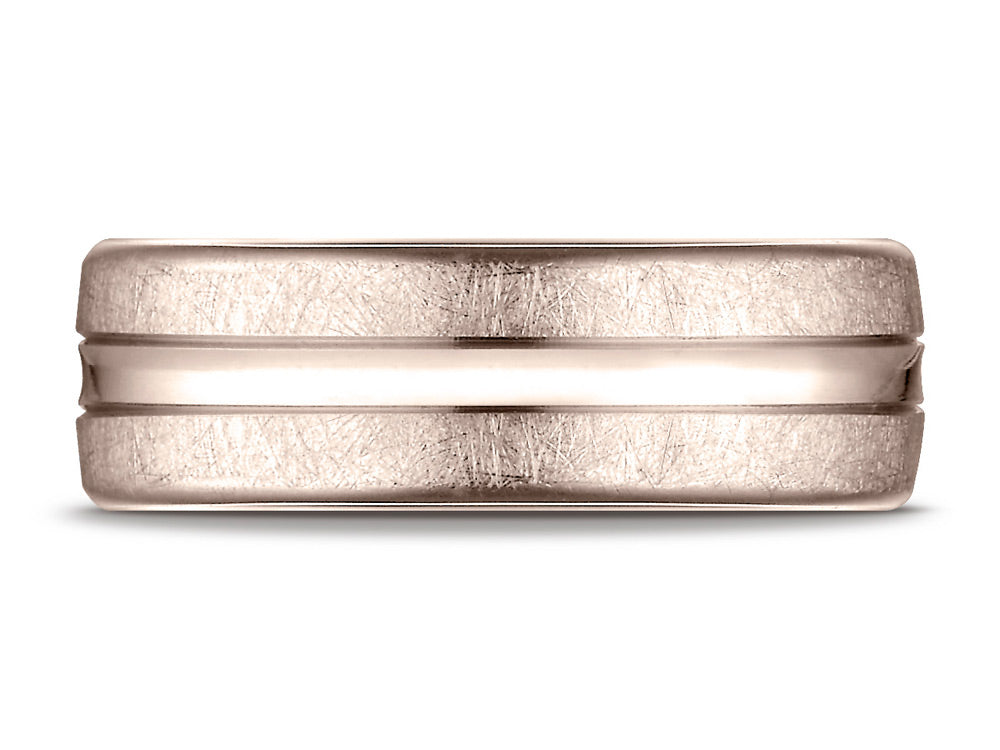 Benchmark 14k Rose Gold 7.5 Mm Comfort Fit Swirled Finish Center Convex Cut Design Wedding Band Ring
