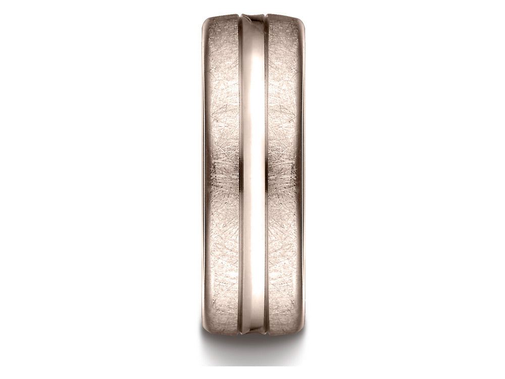 Benchmark 14k Rose Gold 7.5 Mm Comfort Fit Swirled Finish Center Convex Cut Design Wedding Band Ring