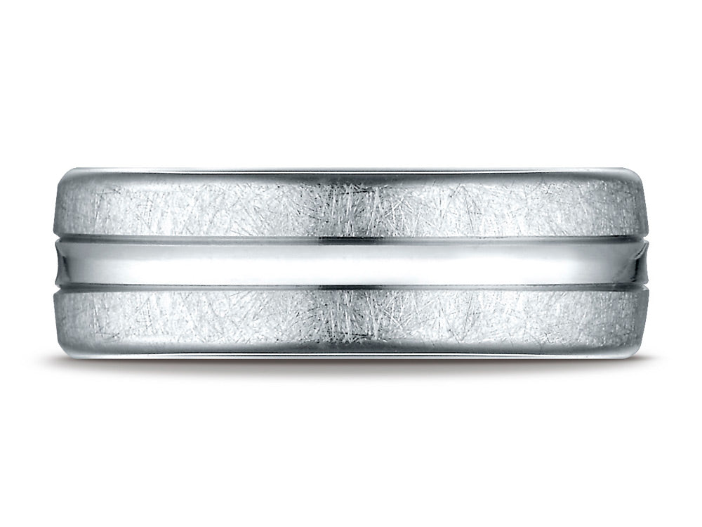 Benchmark 18k Gold 7.5 Mm Comfort Fit Swirled Finish Center Convex Cut Design Wedding Band Ring