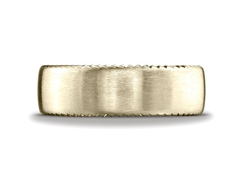 Benchmark 4.5mm Comfort-fit Satin-finished Rivet Coin Edging Carved Design Wedding Band Ring