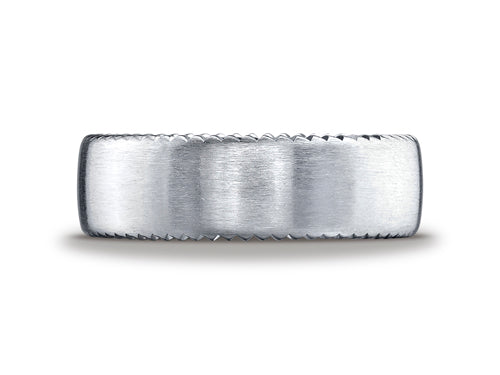 Benchmark 4.5mm Comfort-fit Satin-finished Rivet Coin Edging Carved Design Wedding Band Ring