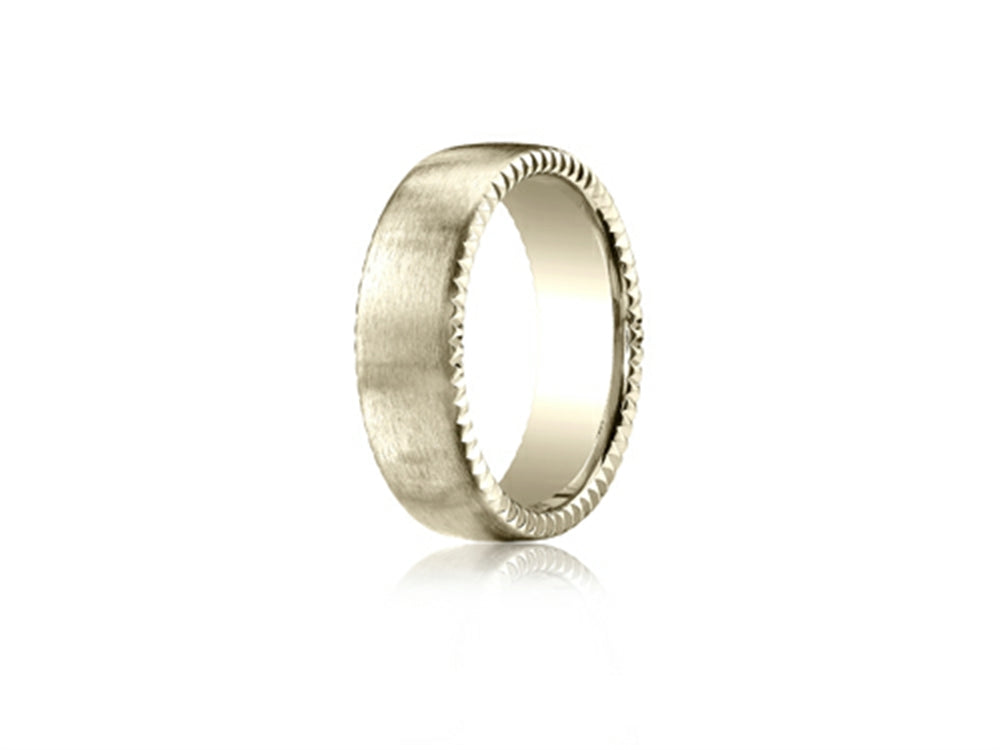 Benchmark 4.5mm Comfort-fit Satin-finished Rivet Coin Edging Carved Design Wedding Band Ring