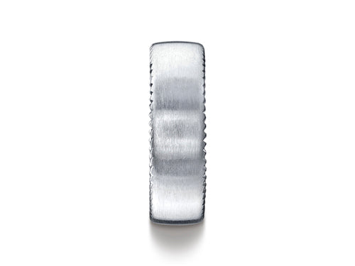 Benchmark 4.5mm Comfort-fit Satin-finished Rivet Coin Edging Carved Design Wedding Band Ring