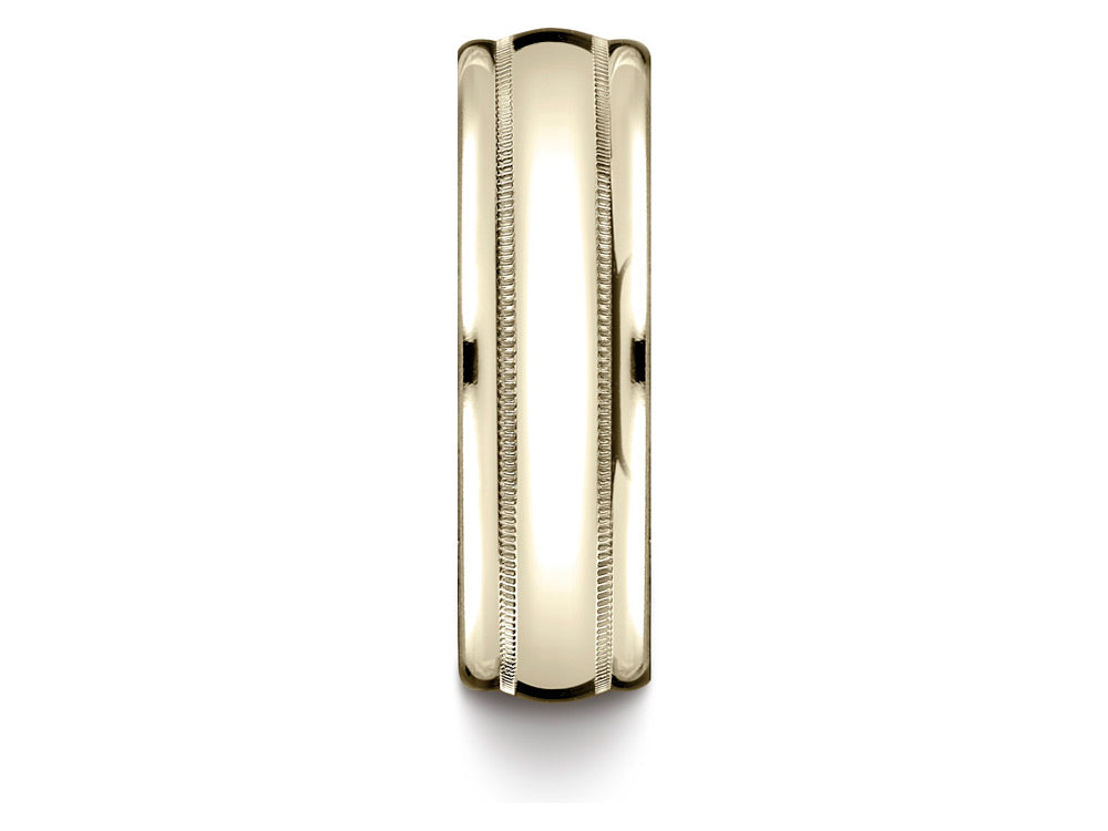 Benchmark 14k Gold 7.5mm Comfort-fit Milgrain High Polish Carved Design Wedding Band Ring