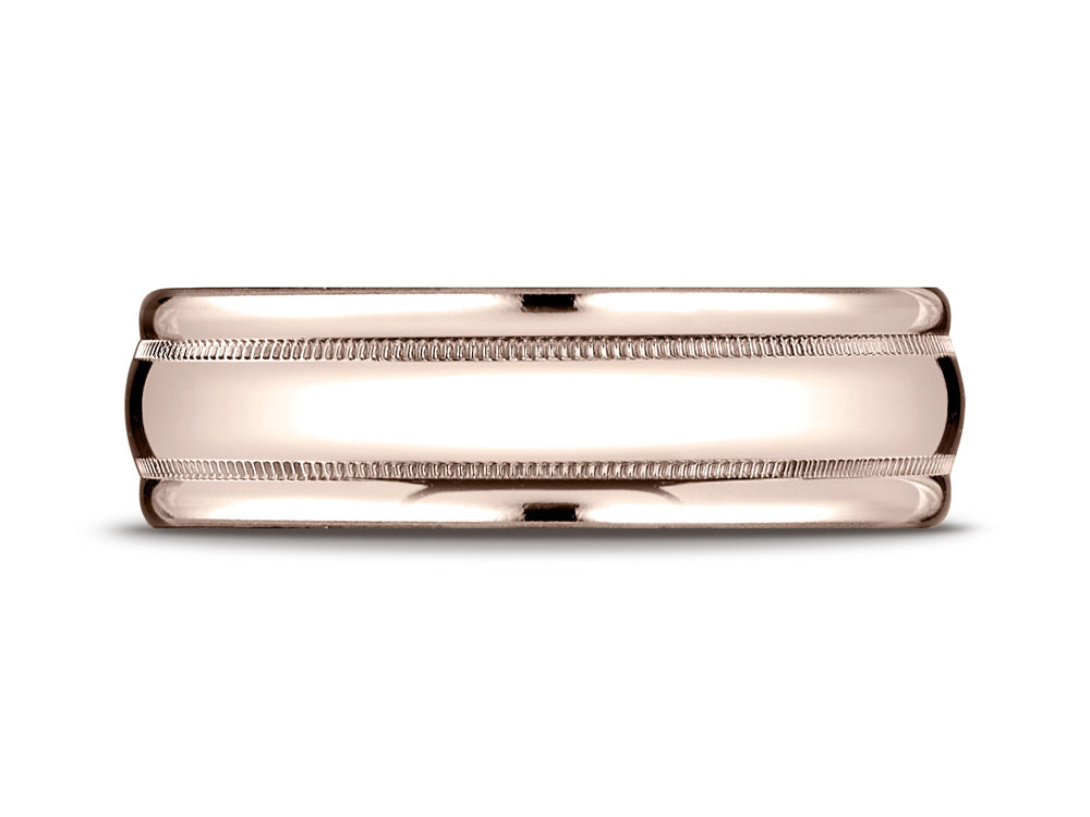 Benchmark 14k Rose Gold 7.5mm Comfort-fit Milgrain High Polish Carved Design Wedding Band Ring