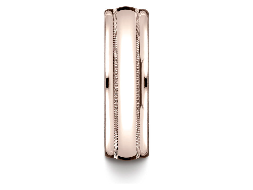Benchmark 14k Rose Gold 7.5mm Comfort-fit Milgrain High Polish Carved Design Wedding Band Ring