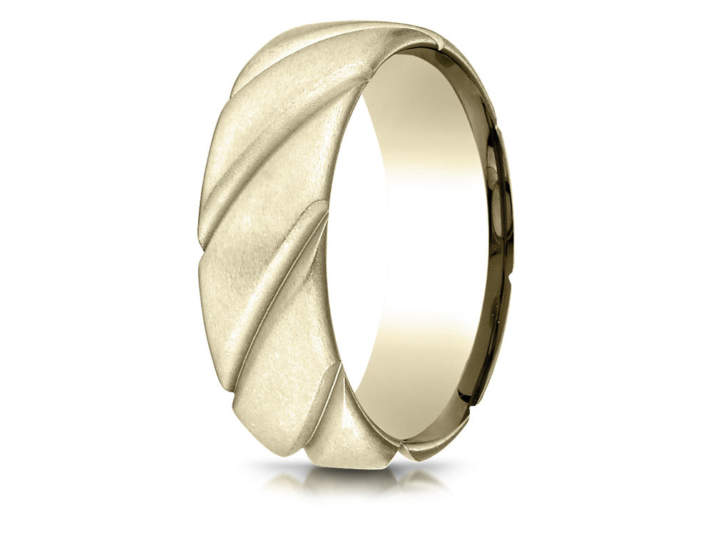 Benchmark 14k Gold Comfort Fit Satin Finished Swirl Pattern Design Wedding Band Ring
