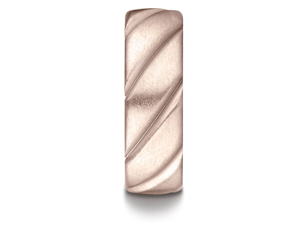 Benchmark 14k Rose Gold Comfort Fit Satin Finished Swirl Pattern Design Wedding Band Ring