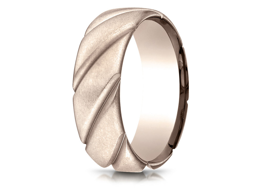 Benchmark 14k Rose Gold Comfort Fit Satin Finished Swirl Pattern Design Wedding Band Ring