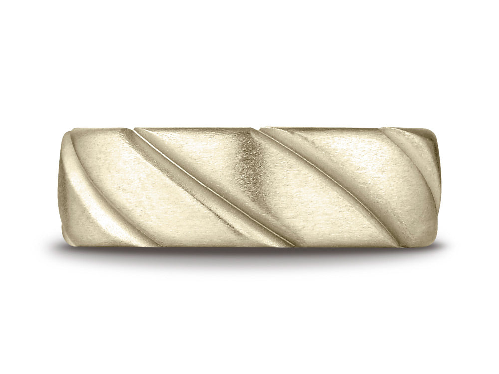 Benchmark 18k Gold Comfort Fit Satin Finished Swirl Pattern Design Wedding Band Ring