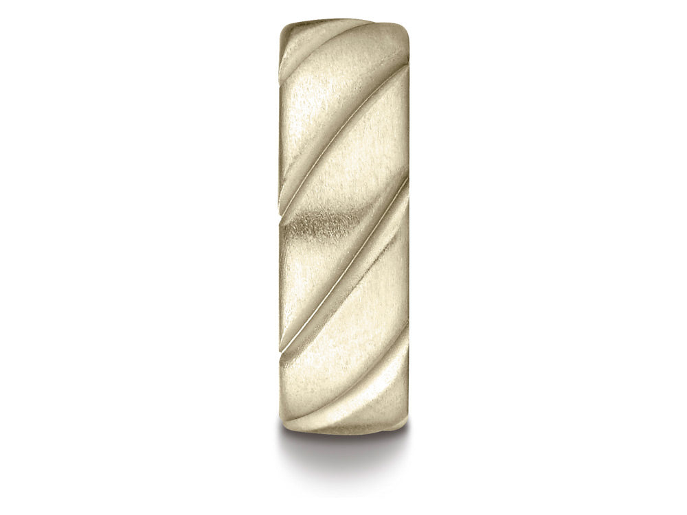Benchmark 18k Gold Comfort Fit Satin Finished Swirl Pattern Design Wedding Band Ring