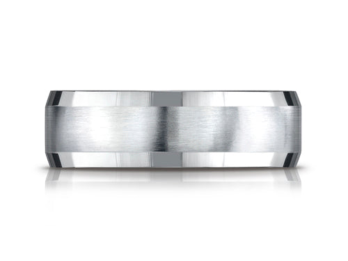 Benchmark 7mm Comfort-fit Satin-finished Four-sided Carved Design Wedding Band Ring