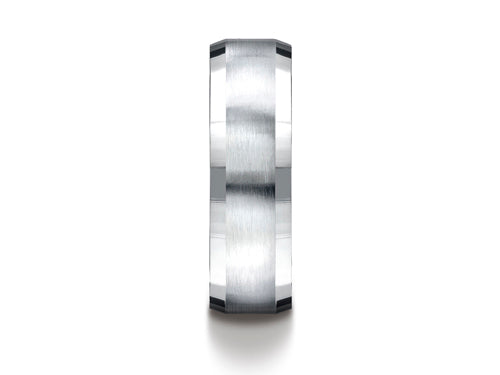 Benchmark 7mm Comfort-fit Satin-finished Four-sided Carved Design Wedding Band Ring