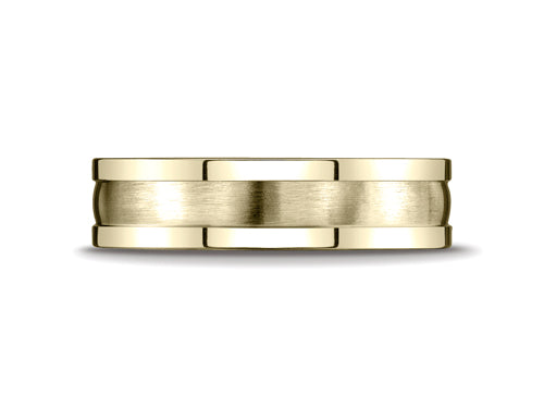 Benchmark 6mm Comfort-fit Satin-finished Center Squared Edge Carved Design Wedding Band Ring