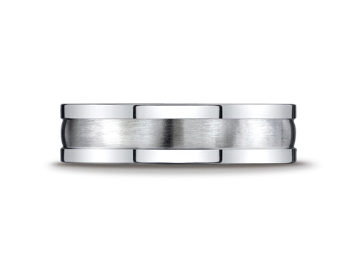Benchmark 6mm Comfort-fit Satin-finished Center Squared Edge Carved Design Wedding Band Ring