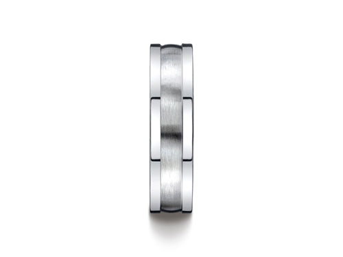 Benchmark 6mm Comfort-fit Satin-finished Center Squared Edge Carved Design Wedding Band Ring