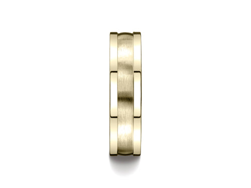 Benchmark 6mm Comfort-fit Satin-finished Center Squared Edge Carved Design Wedding Band Ring