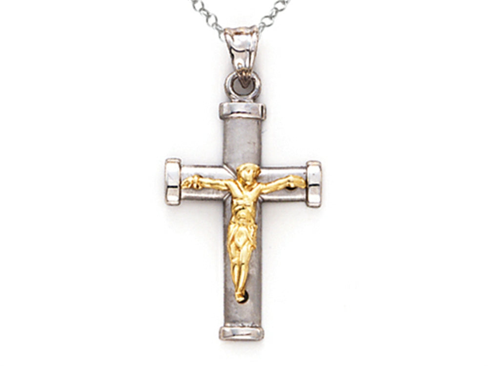 Finejewelers 14k Two Tone Gold Small Crucifix Cross Pendant Necklace - Chain Included