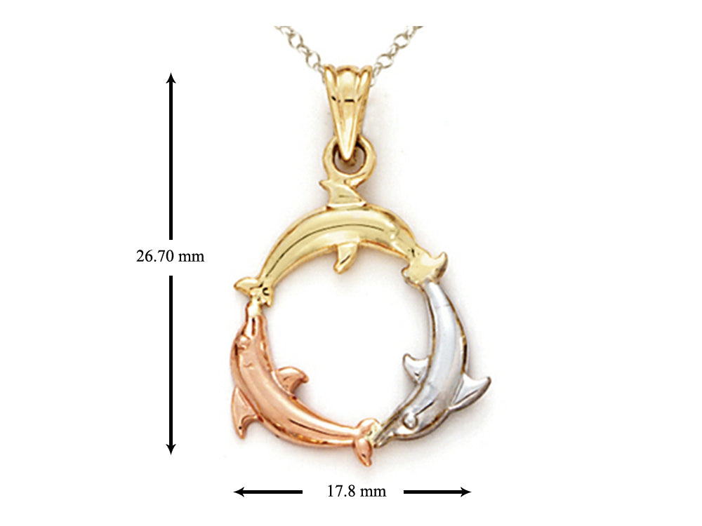 Finejewelers 14k Tricolor Gold 3 Dolphin Pendant Necklace - Chain Included