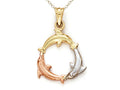 Finejewelers 14k Tricolor Gold 3 Dolphin Pendant Necklace - Chain Included