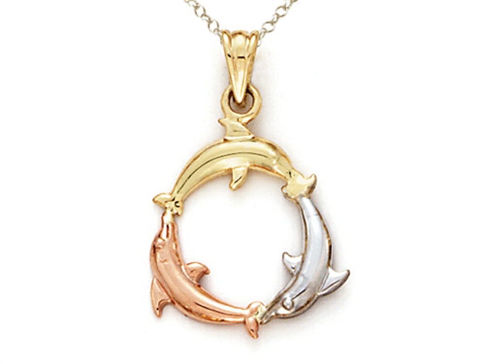 Finejewelers 14k Tricolor Gold 3 Dolphin Pendant Necklace - Chain Included