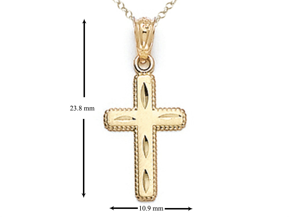 Finejewelers 14k Yellow Gold Small Bright Cut Beaded Cross Pendant Necklace - Chain Included