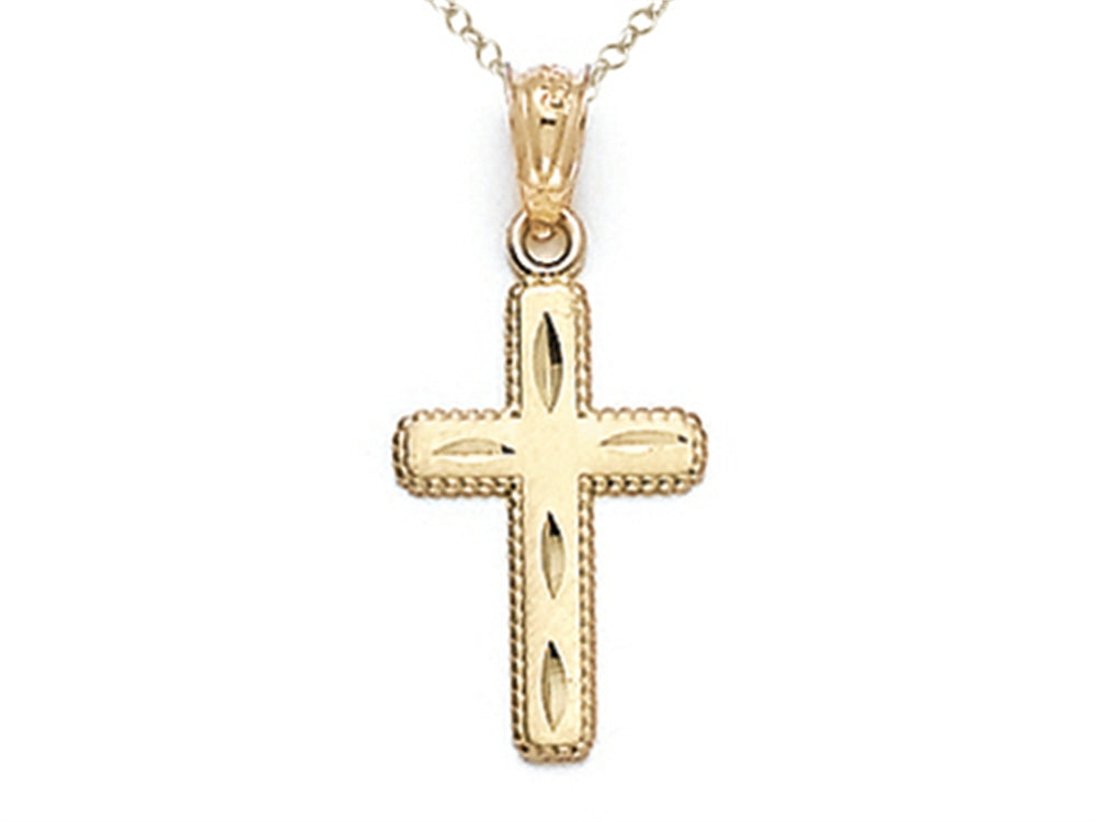 Finejewelers 14k Yellow Gold Small Bright Cut Beaded Cross Pendant Necklace - Chain Included