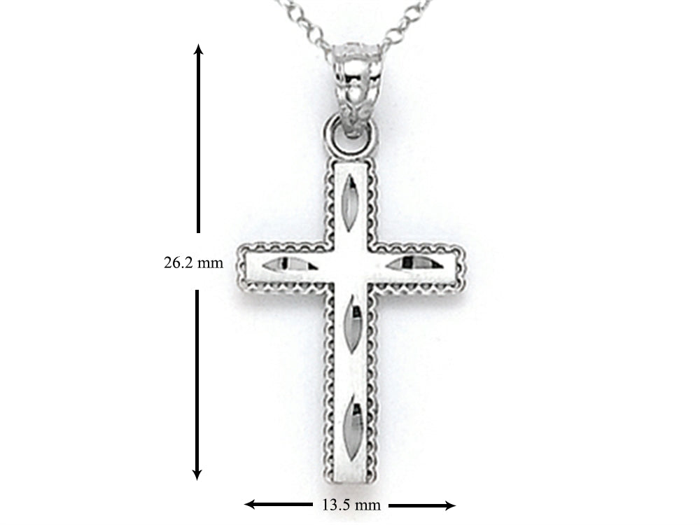 Finejewelers 14k White Gold Bright Cut Beaded Cross Pendant Necklace - Chain Included