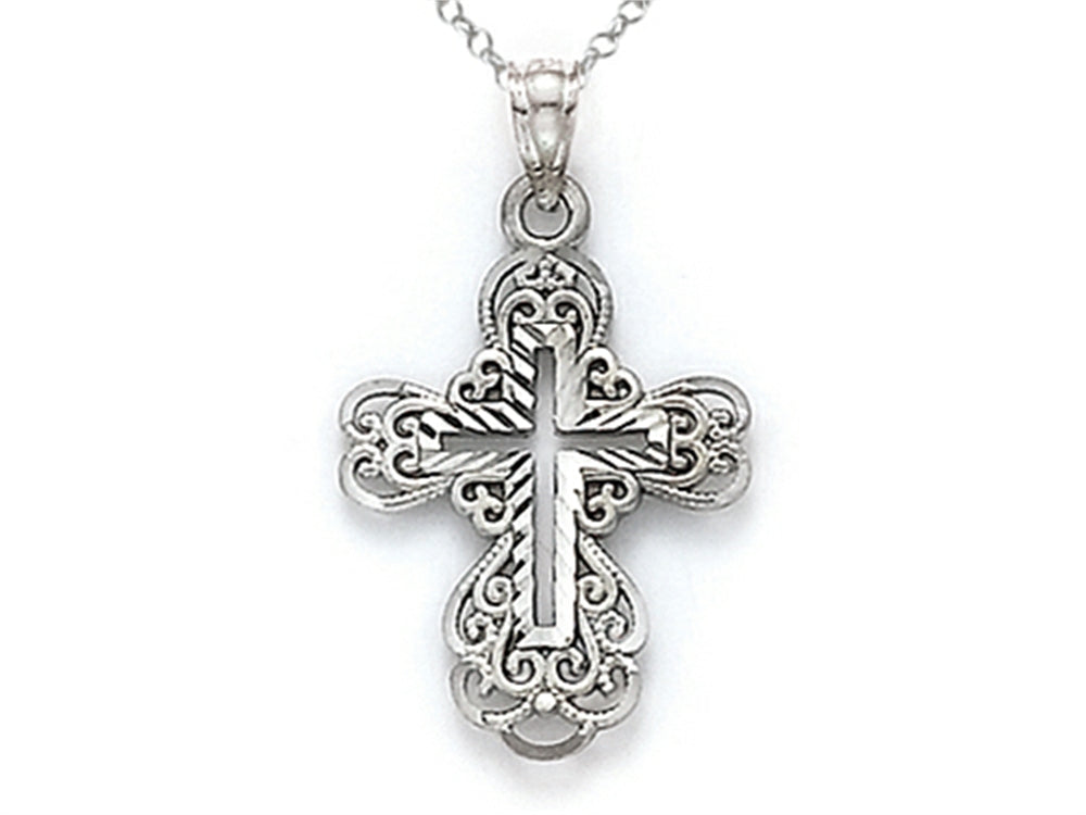 Finejewelers 14k White Gold Small Fancy Cross Pendant Necklace - Chain Included