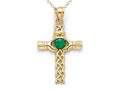 Finejewelers 14k Yellow Gold Claddagh Cross Pendant Necklace with Simulated Emerald Heart - Chain Included