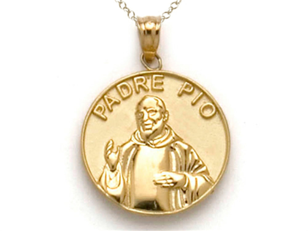 Finejewelers 14k Yellow Gold Padre Pio Medallion Pendant Necklace - Chain Included