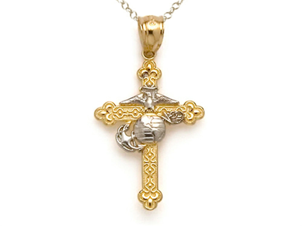 Finejewelers 14k Two Tone Gold Small Fancy Marine Cross Pendant Necklace - Chain Included