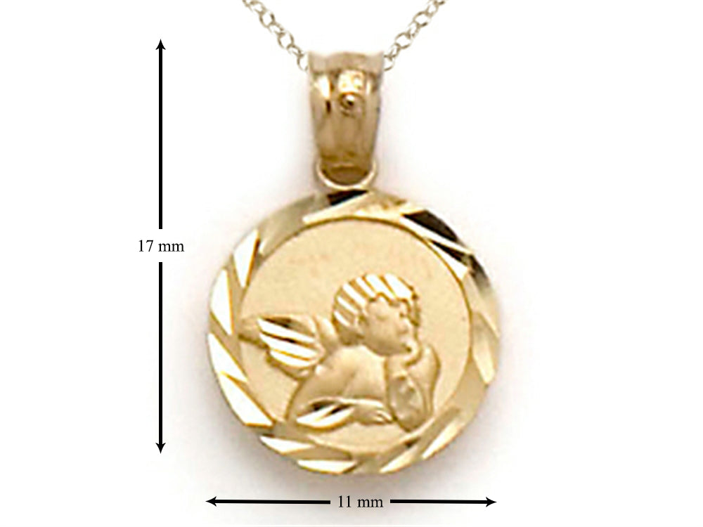 Finejewelers 14k Yellow Gold Small Round Angel Medallion Pendant Necklace - Chain Included