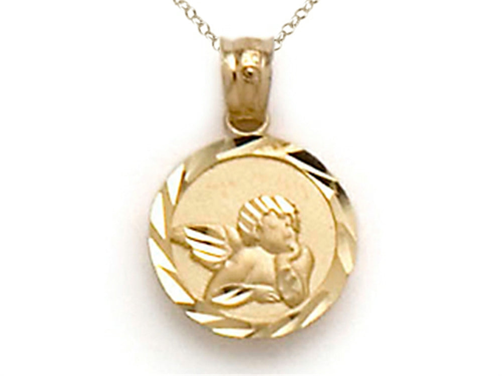 Finejewelers 14k Yellow Gold Small Round Angel Medallion Pendant Necklace - Chain Included