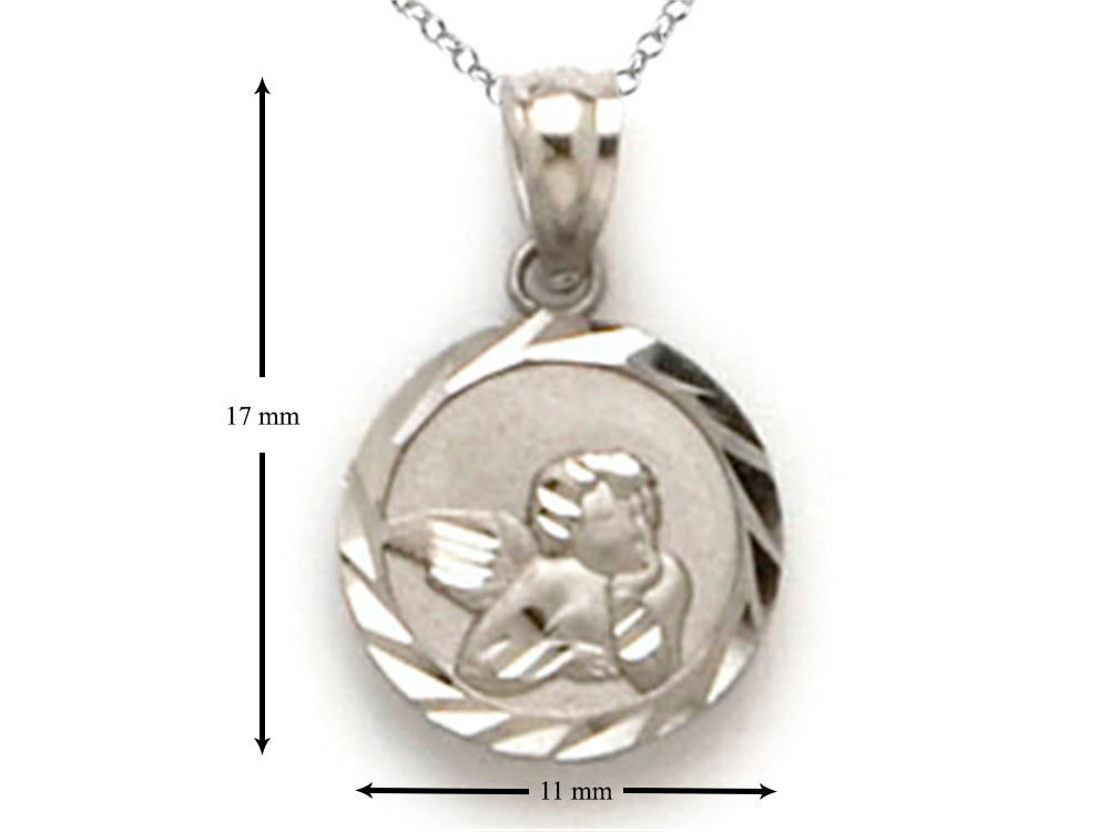 Finejewelers 14k White Gold Small Round Angel Medallion Pendant Necklace - Chain Included