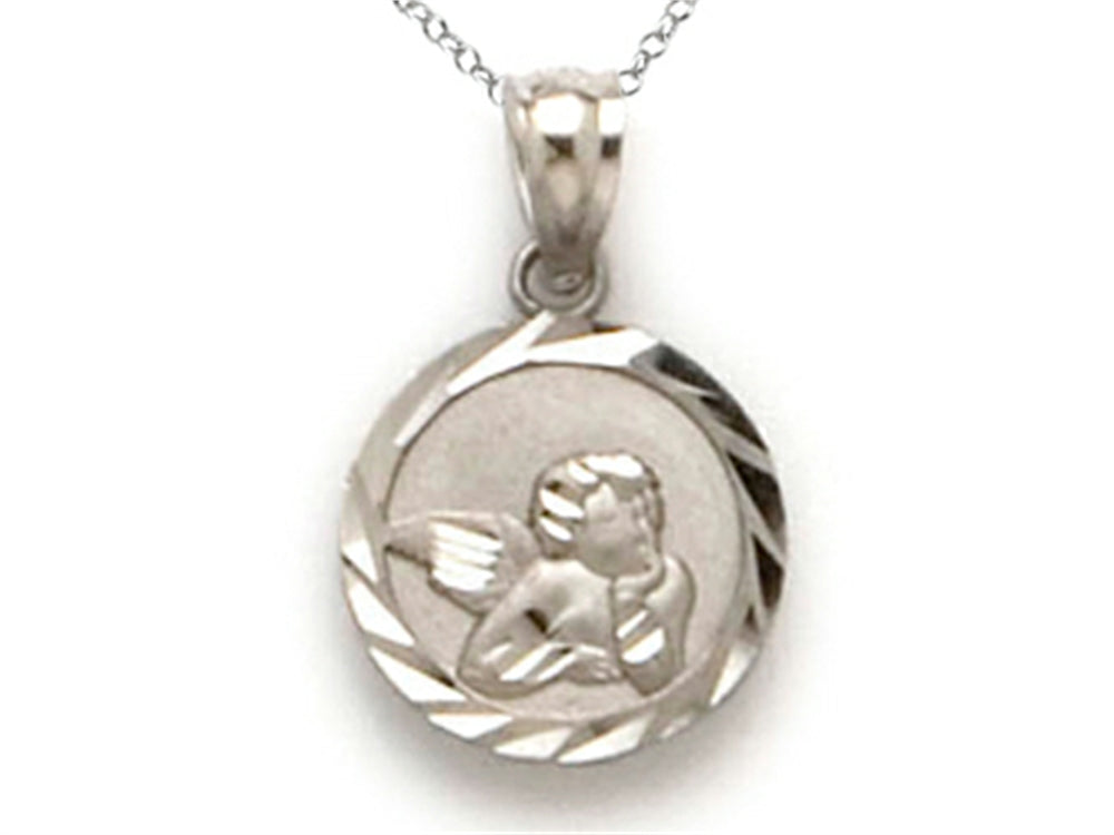 Finejewelers 14k White Gold Small Round Angel Medallion Pendant Necklace - Chain Included