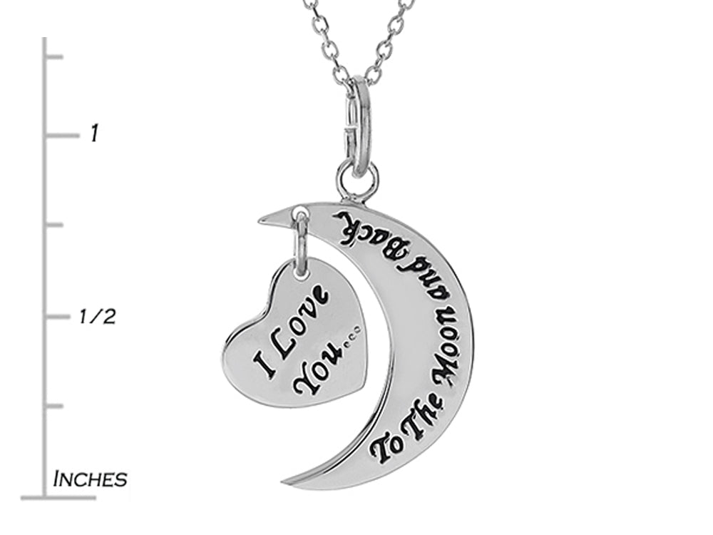 Sterling Silver I Love You to the Moon and Back Heart Pendant Necklace 18 inch adjustable w/ Chain
