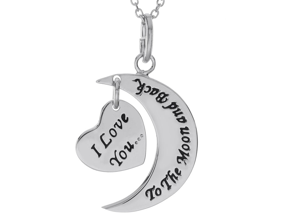 Sterling Silver I Love You to the Moon and Back Heart Pendant Necklace 18 inch adjustable w/ Chain