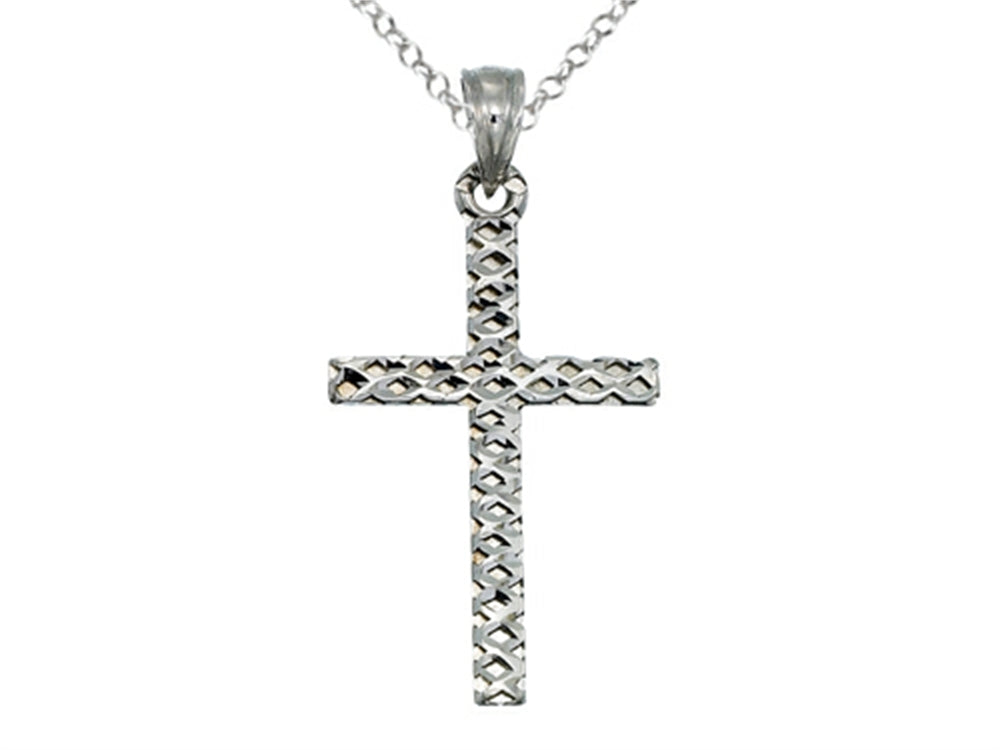 Finejewelers 925 Sterling Silver Rhodium Medium Bright Cut Mesh Cross Pendant Necklace Chain Included