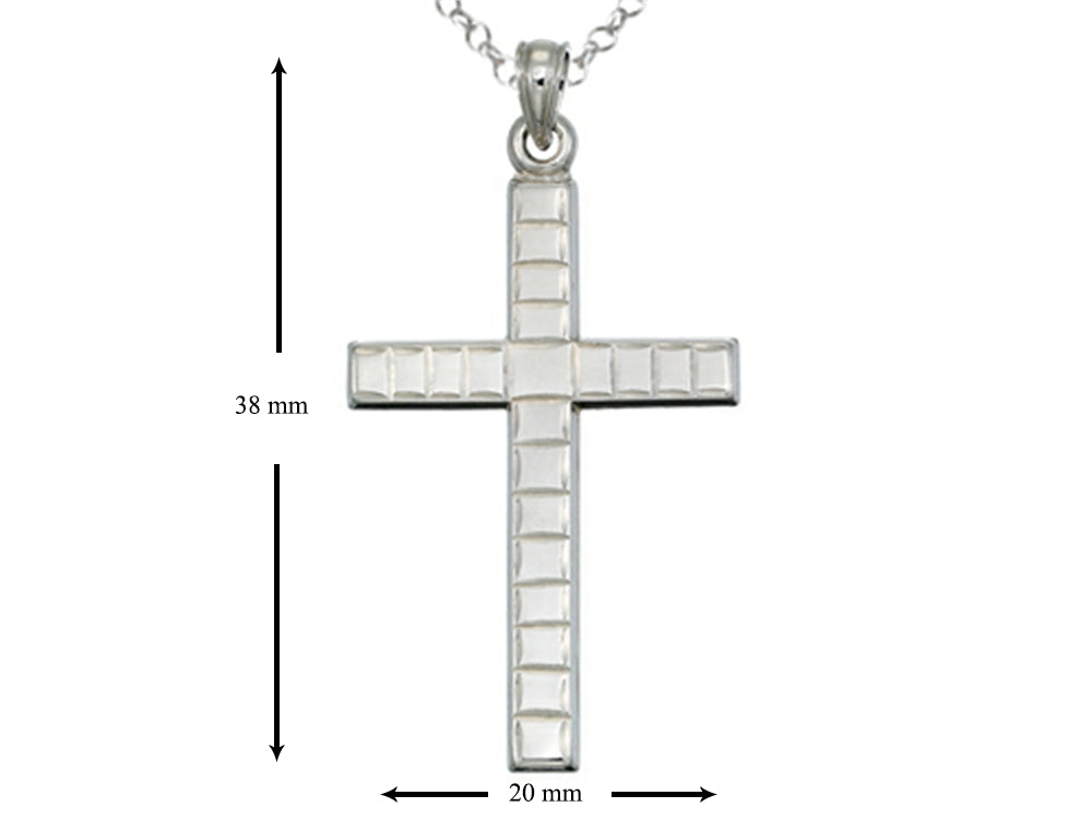 Finejewelers 925 Sterling Silver Rhodium Large Bright Cut Squares Cross Pendant Necklace Chain Included