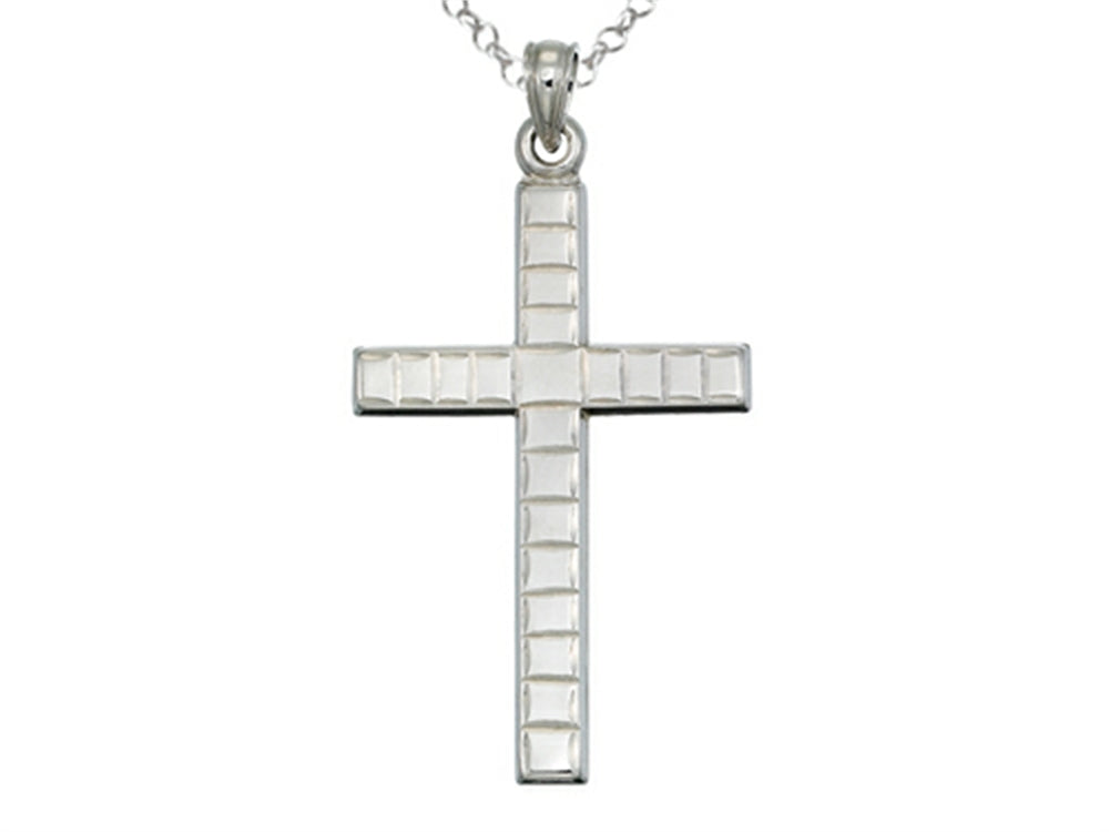 Finejewelers 925 Sterling Silver Rhodium Large Bright Cut Squares Cross Pendant Necklace Chain Included