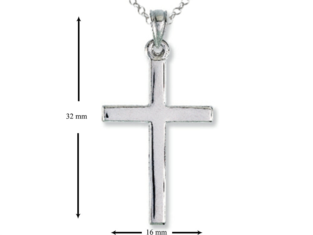Finejewelers 925 Sterling Silver Rhodium Medium Plain Pol Cross Pendant Necklace Chain Included