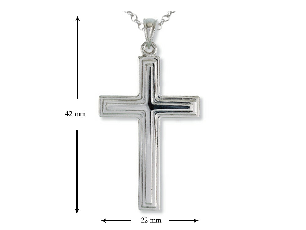 Finejewelers 925 Sterling Silver Rhodium Large Stepped Cross Pendant Necklace Chain Included
