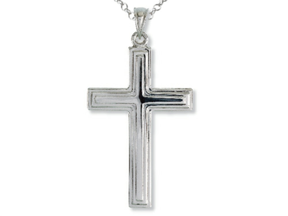 Finejewelers 925 Sterling Silver Rhodium Large Stepped Cross Pendant Necklace Chain Included